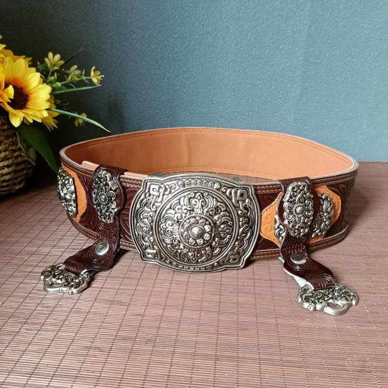 

Mongolian Men's Retro Pure Cowhide Belt With Ethnic Style