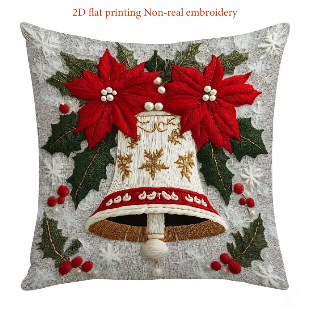 Christmas Throw Pillow with Santa Wreath Bell and Gift Patterns -Double-Sided Design,Soft Plush Cushion with Insert,Perfect Gift
