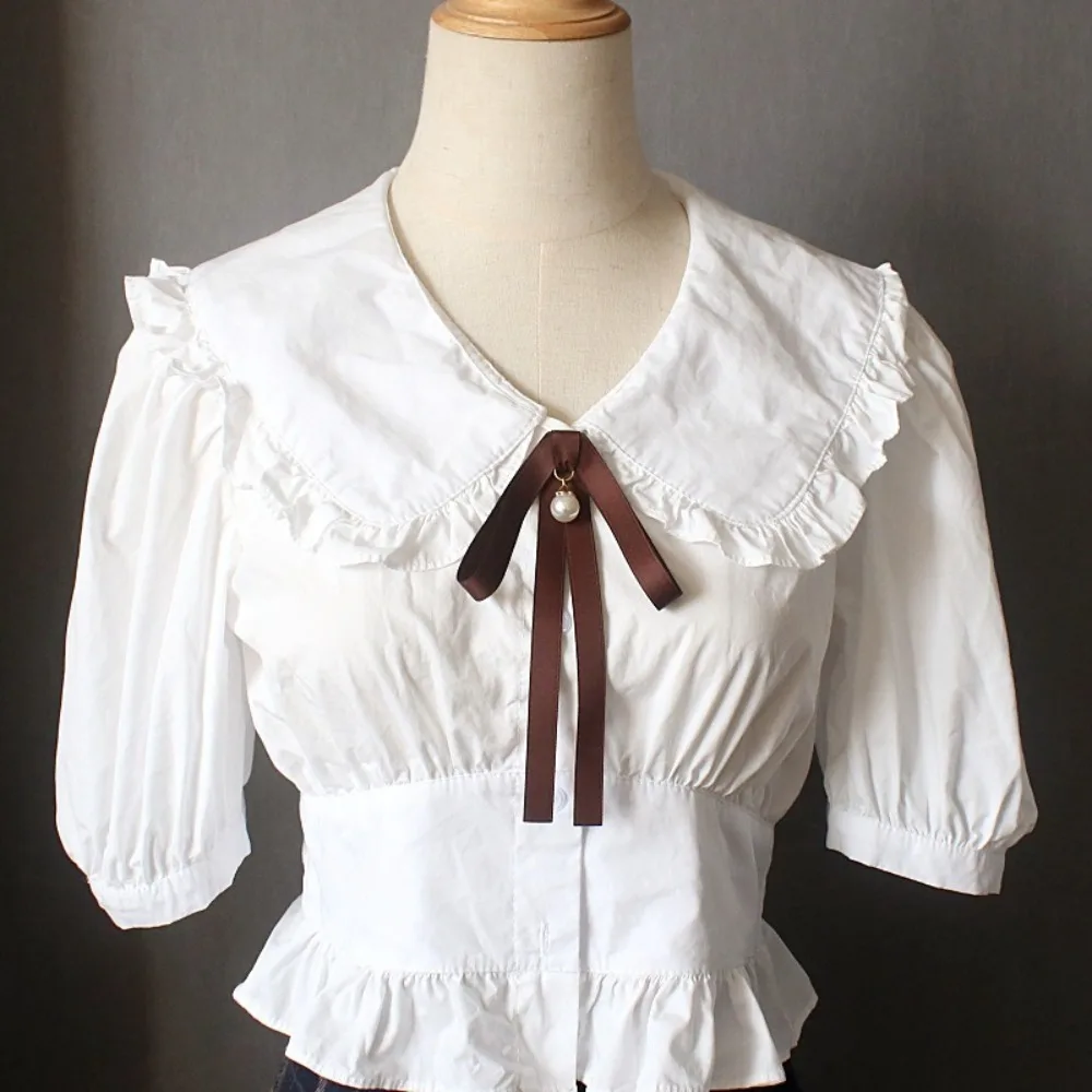 جديد أنيق الشريط ربطة القوس فيونكة بروش القهوة اللون قميص أنيق اكسسوارات فريدة من نوعها المهنية طوق زهرة للفتيات