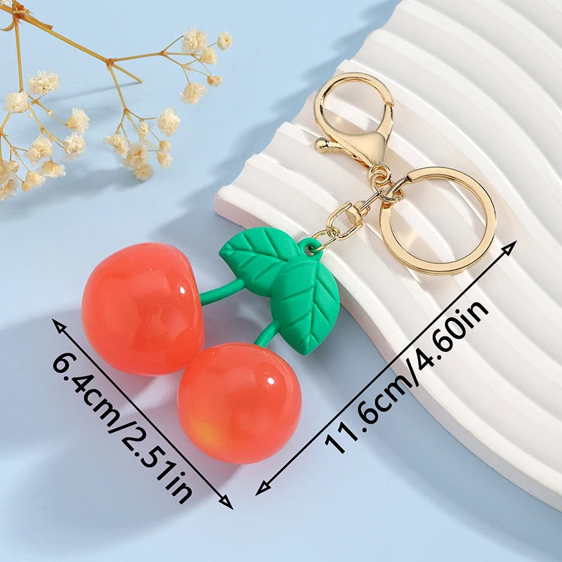 Sweet Large Cherry Keychains Cute Simulated Fruit Pendant Keyring For Women Girls Exquisite Backpack Decoration Accessories Gift