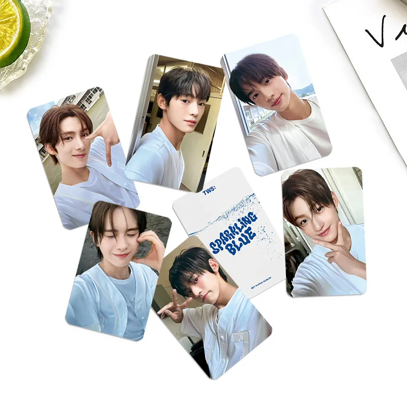 6Pcs/Set Kpop TWS Sparkling Blue 1st New Album Lomo Cards Hanjin Kungmin Youngjae Selfie Two Sides Photocards Postcard Fans Gift