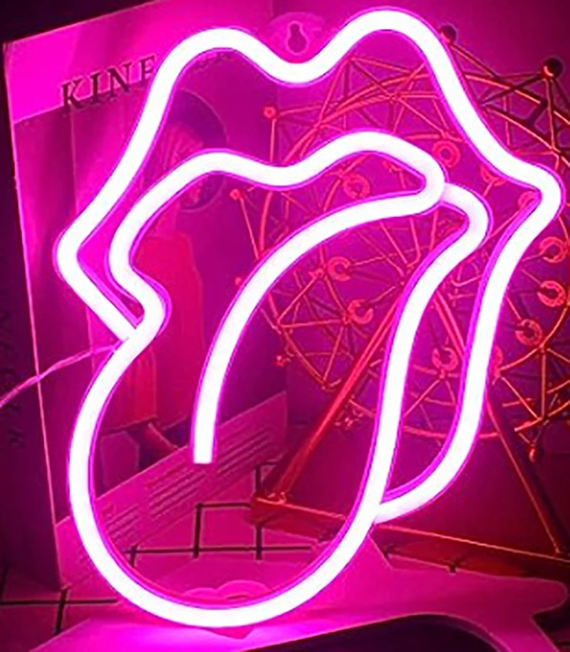 Mouth tongue Neon Light Sign LED Sexy Lips Lamp Decoration Table Room Shop Wall Party Gift USB & Battery Case Powered