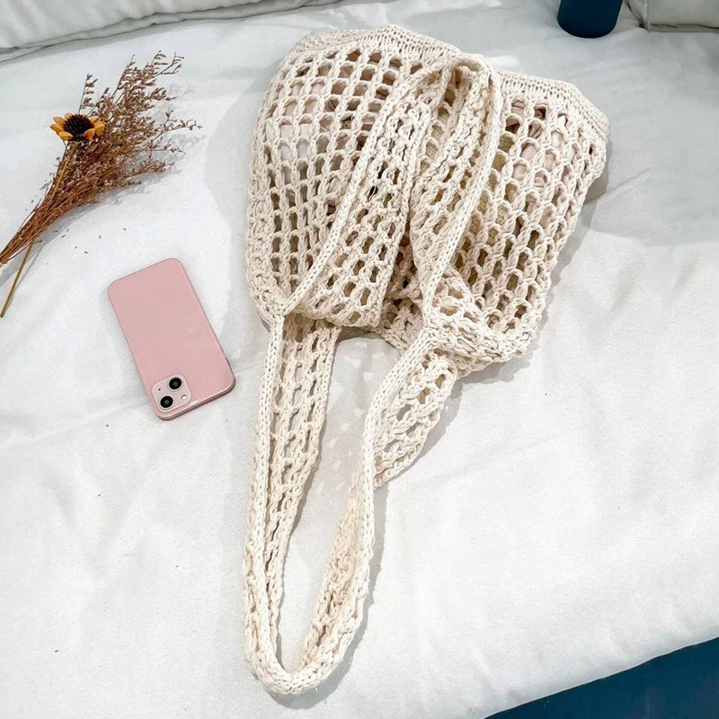 Mode Häkel taschen für Frauen Sommer Strand Einkaufstasche ästhetische Tragetaschen Handtasche böhmisch gewebte Strick Umhängetasche – Detail 16