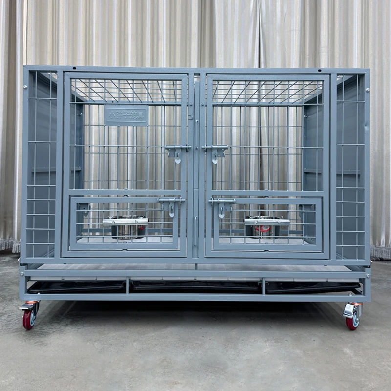 2025 Custom Pet Supplies Foldable Oval Iron Pipe Dog Cage High Quality 48 Inch Stackable Transport Dog Kennel Cage With Wheel