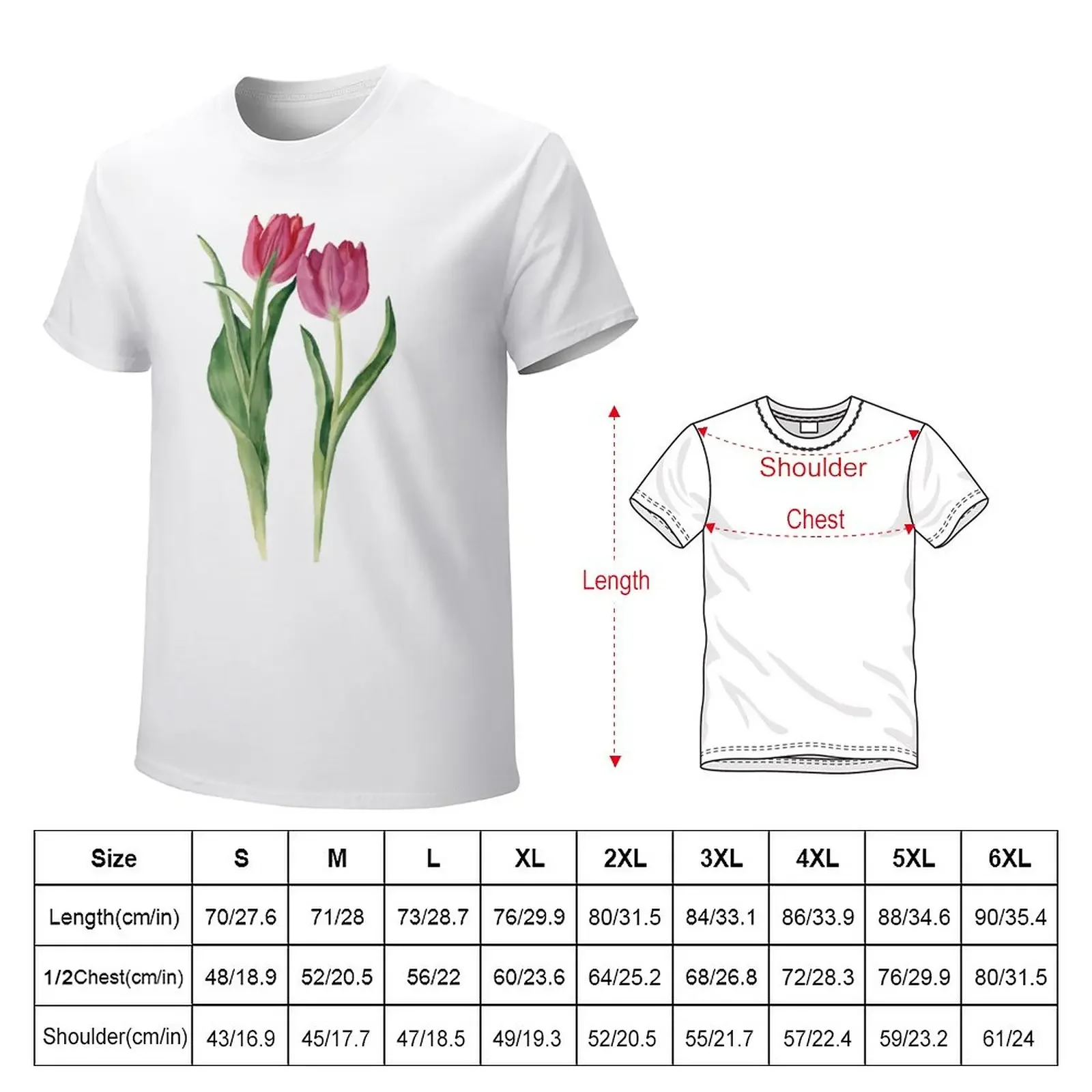 Watercolor pink tulips illustration. T-Shirt quick-drying Blouse mens t shirts pack