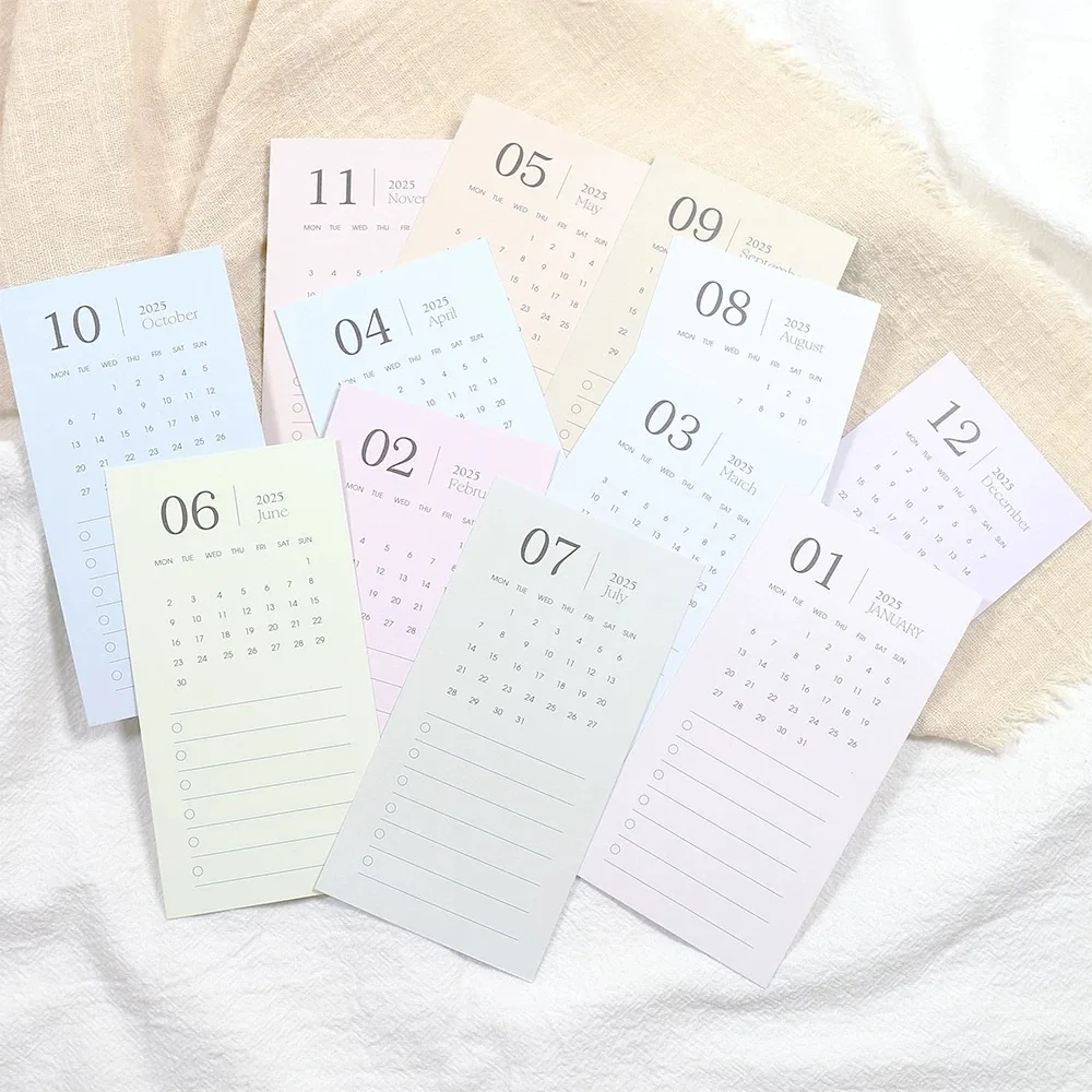 MINKYS Kawaii 2025 Calendar Card 12 Month Calendar Card Paper Decorative Calendar School Stationery Supplies