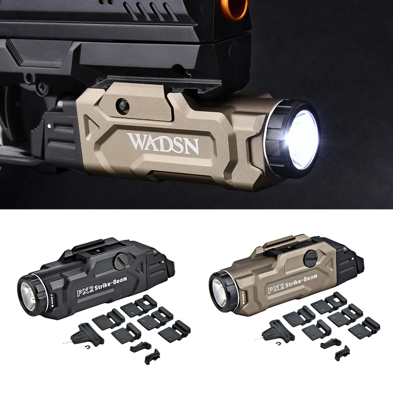 ไฟฉายยุทธวิธี WADSN PX2 Strike-Beam แบบโลหะ ไฟฉายส่องสว่างสำหรับติดตั้งบนราง Picatinny ขนาด 20 มม. อุปกรณ์เสริมสำหรับปืนของเล่น Airsoft ไฟแฟลชแบบพกพา