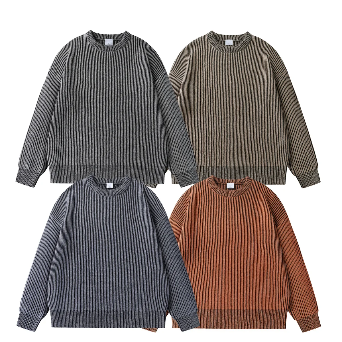 

Зимний утепленный вязаный свитер из шерстяной смеси в стиле ретро, с круглым вырезом, унисекс, свободный крой, модный, повседневный, дышащий