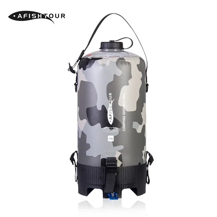 500D PVC 12L hanging travel outdoor solar foldable portable shower unit camping shower water hot tank bladder bag with pump