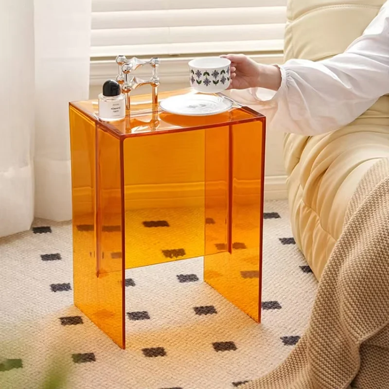 Acrylic side table, compact drink table for small spaces, minimalist acrylic nightstand, modern solid acrylic leg