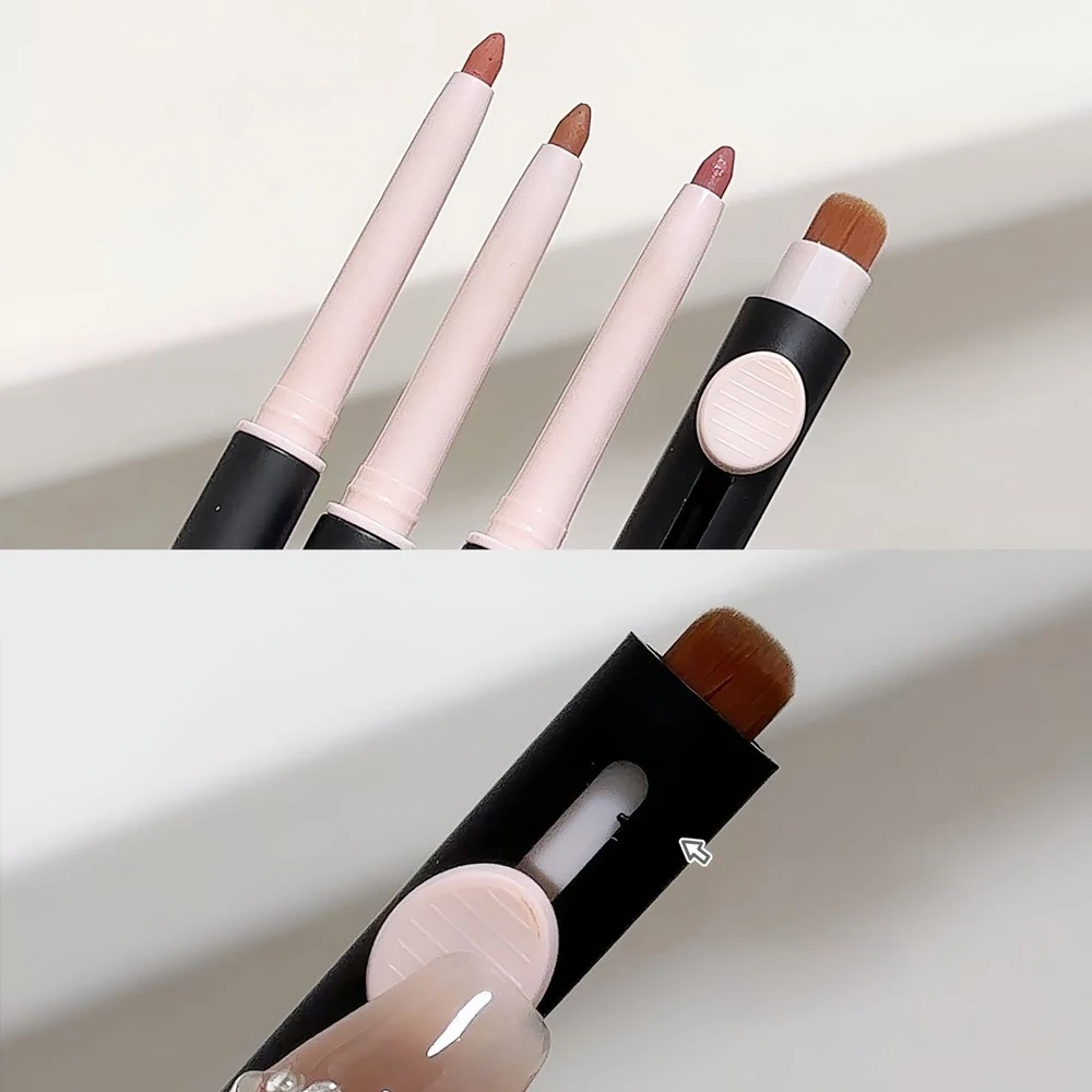 Lip Liner Pencil with Brush Double Sided Matte Nude Contour Lipstick Pen Waterproof Lasting Outline Lips Shape Korean Cosmetics