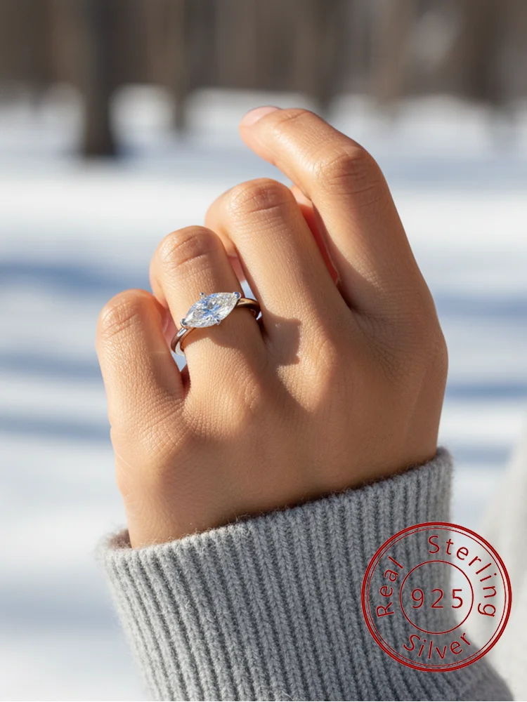 925er Sterlingsilber, modisch, exquisiter Marquise-Form-Zirkon-Ring für Frauen, Verlobung, Hochzeitstag, hochwertiger Schmuck