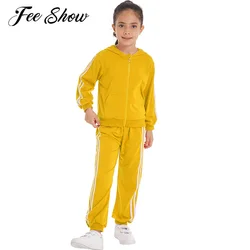 2Pcs Kids Boys Spring Autumn Cotton Sport Sets Suit Tracksuits Hoodie Hooded Long Sleeve Zipper Sweatshirt Top Stripes Pants Set