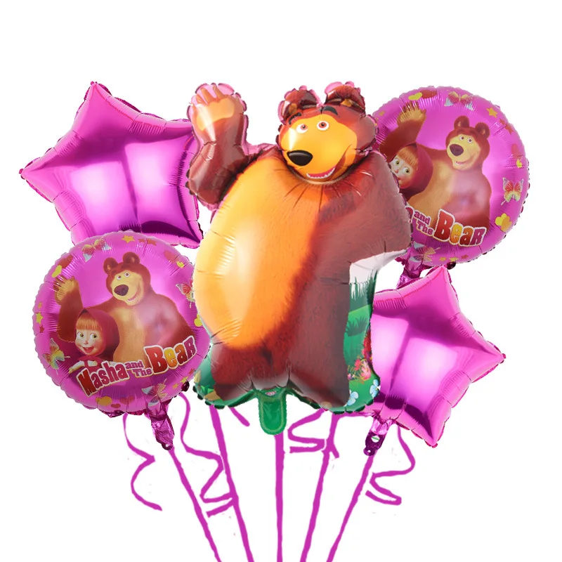 Mascha und der Bär Geburtstagsdekoration Tischgeschirr Becher Teller Tischdecke Ballon Banner Hintergrund Geschenktüten für Kinderparty-Zubehör – Detail 35