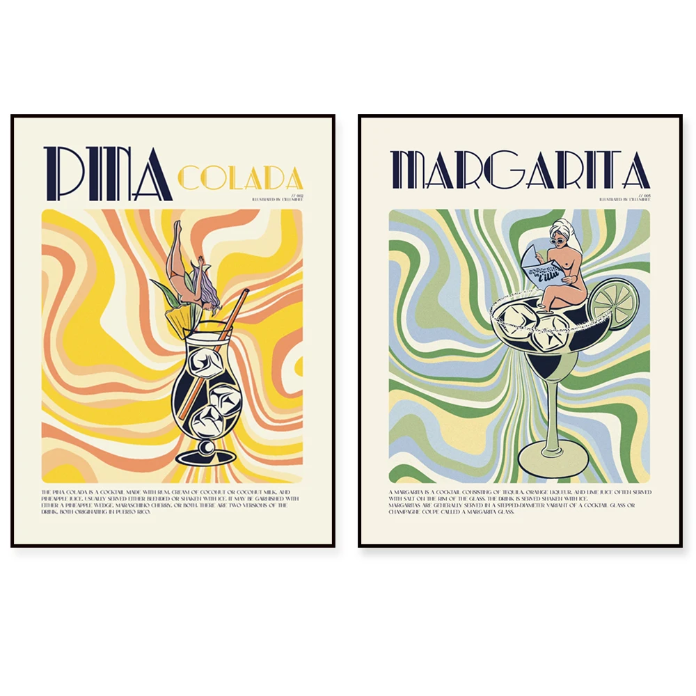 Vintage-Cocktail-Print, Gin and Tonic, Mojito, Margarita, Bar-Wandkunst-Dekorationsposter