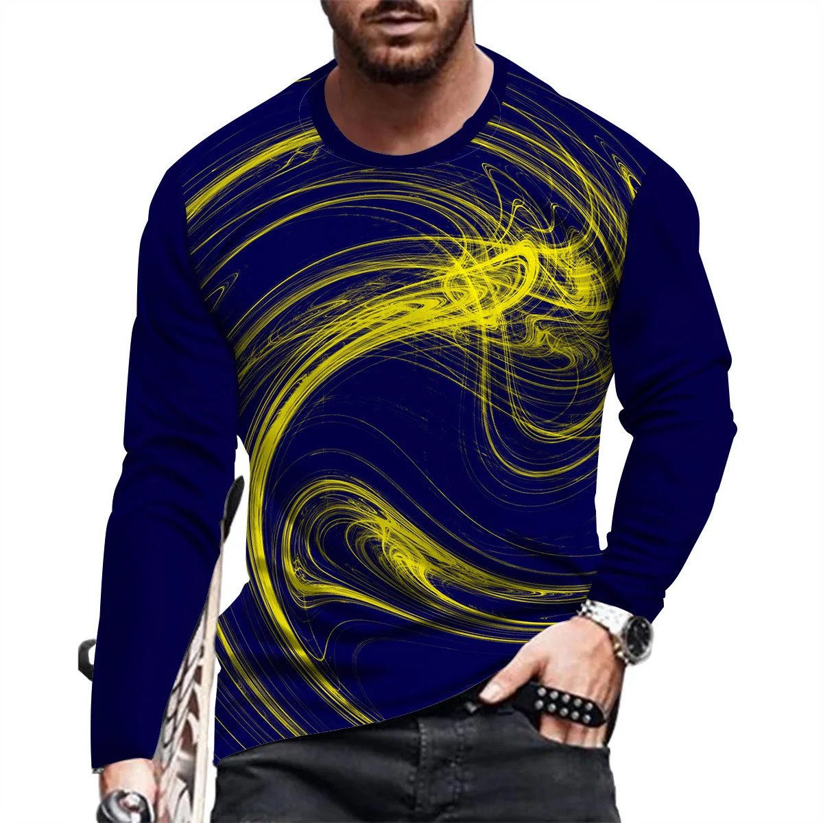 

Men's Cool Line Polka Dot 3D Printing T-shirt Basic Simple Daily Tee Tops Autumn Casual Long Sleeves Fashion Street Man Pullover