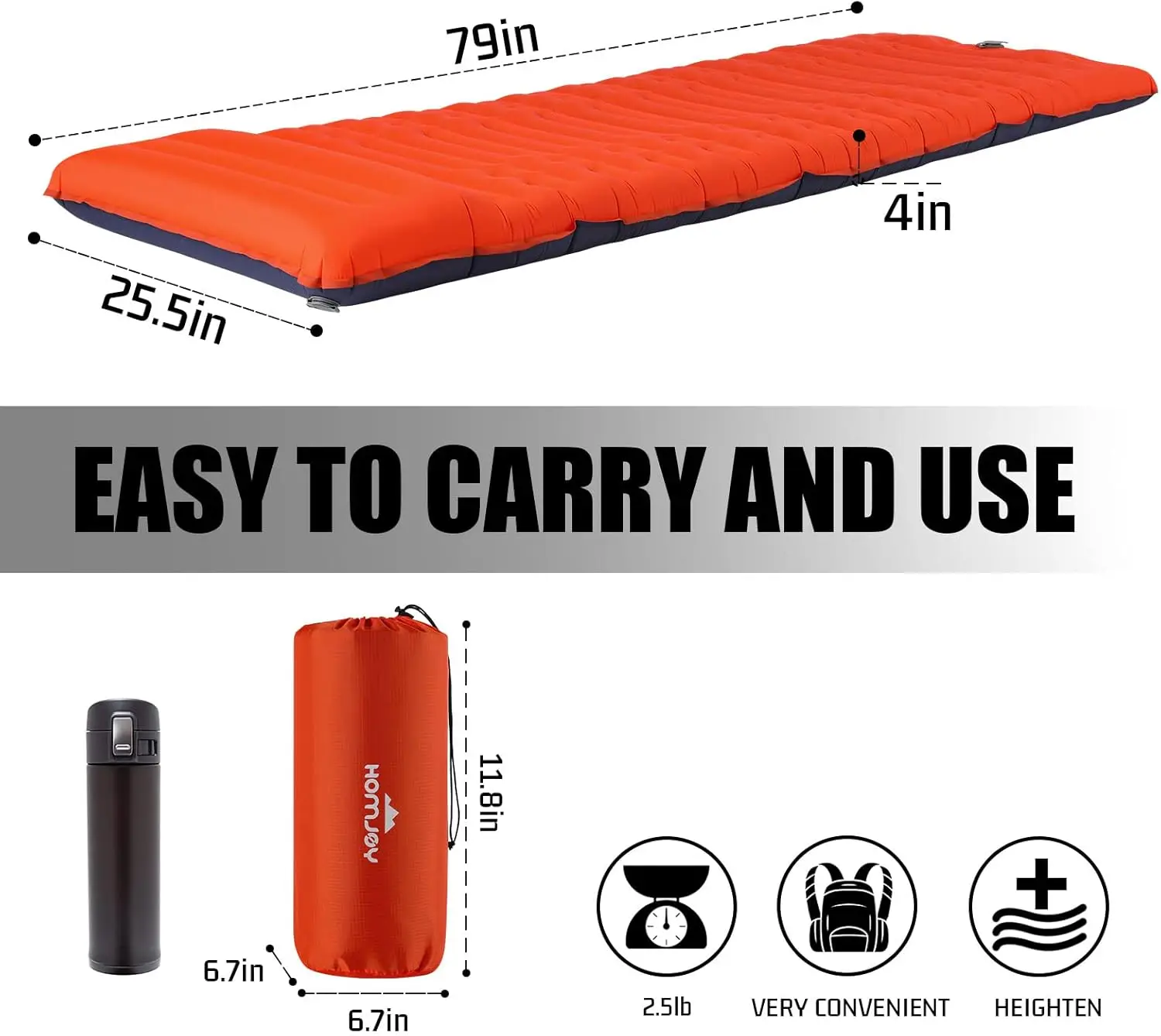 

Camping Sleeping Pad, Extra Thickness 4 Inch Inflatable Sleeping Mat Lightweight Waterproof Camping With Built-In Pump Air