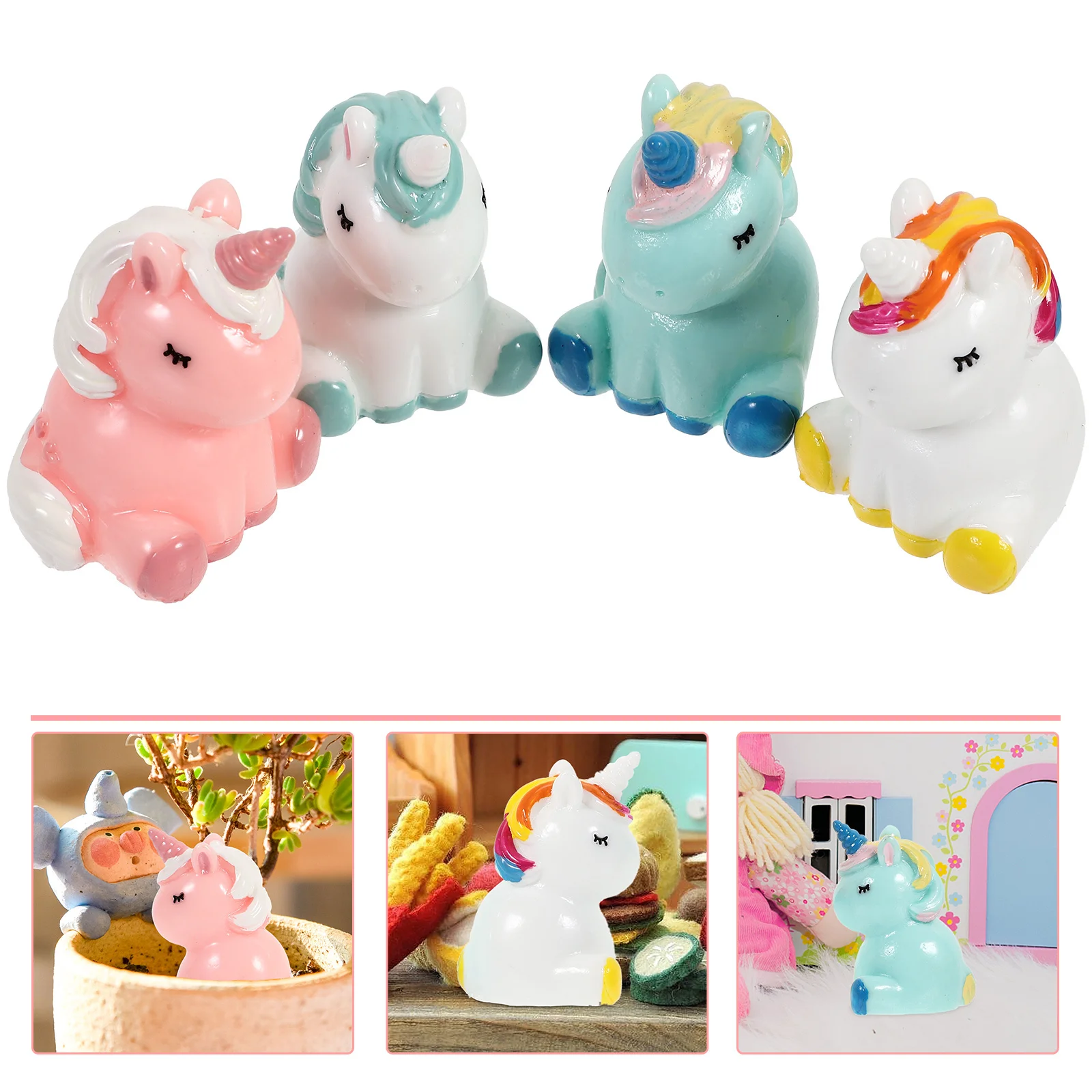 

4 шт., миниатюрный набор украшений единорога из смолы для дома и улицы, мини-садовые суккуленты, цветочный горшок, орнамент, мини-фигурки единорога
