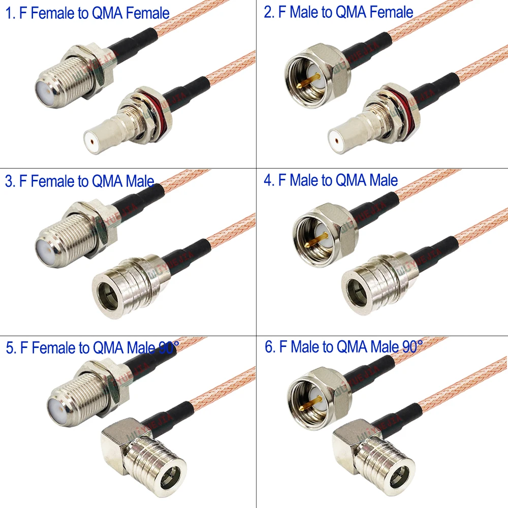 1Pcs QMA Type to F Cable Bulkhead QMA Female Jack to F Male Plug / F Female Jack Connector 50-1.5 RF Coaxial Cable 10CM-20Meters