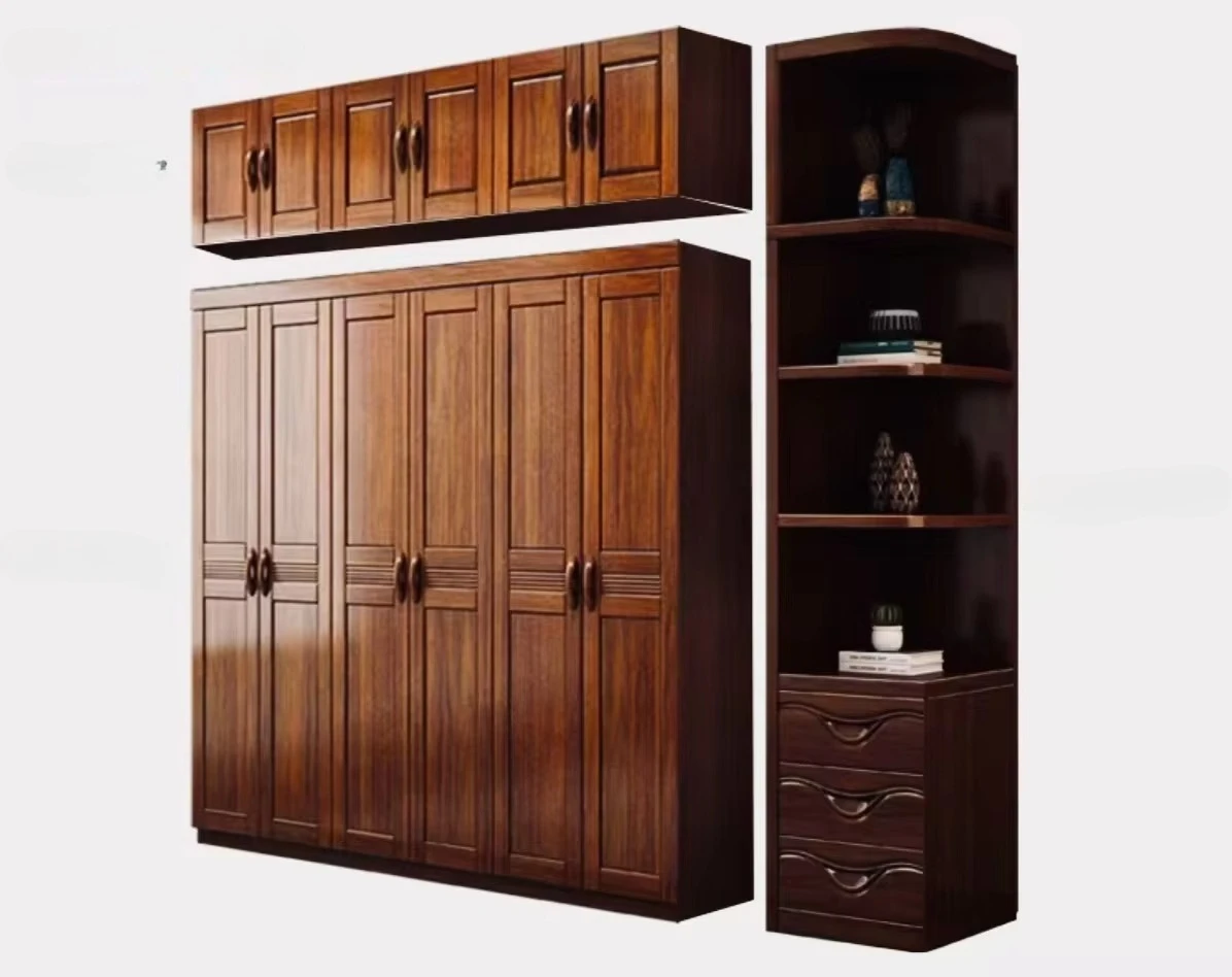 Walnut solid wood wardrobe for bedroom adopts modern design, sturdy and durable, environmentally friendly independent wardrobe