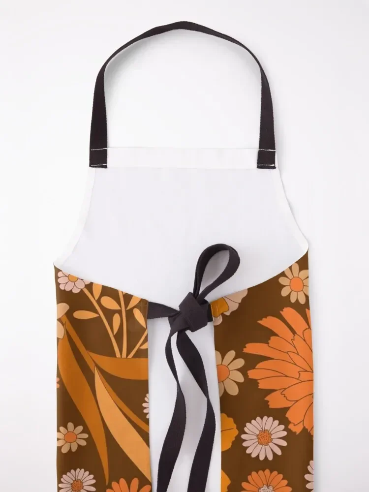 Seventies Flower Garden-Brown Orange Apron Kitchen Supplies Idea Goods Waiter Uniforms Waterproof women Apron