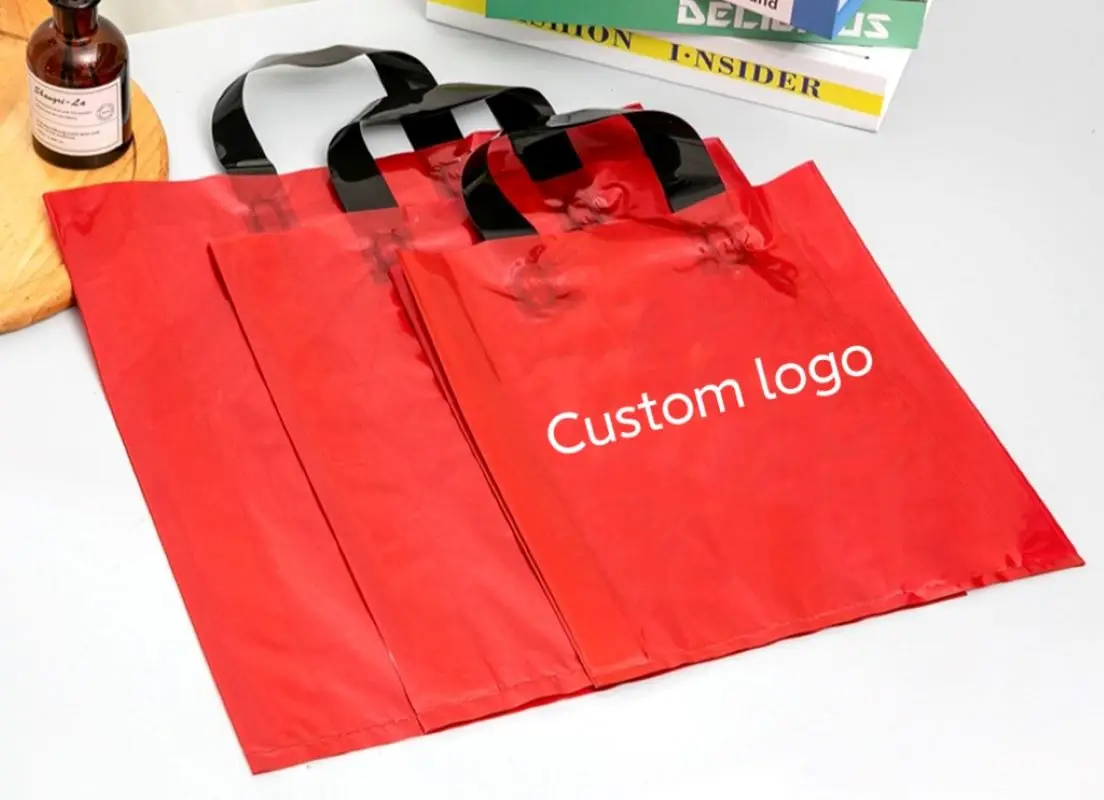 50 Pcs Customized LOGO Plastic Bag Wholesale With Handle For Business Clothing Shopping Gift Bag (Printing Fee Not Included)