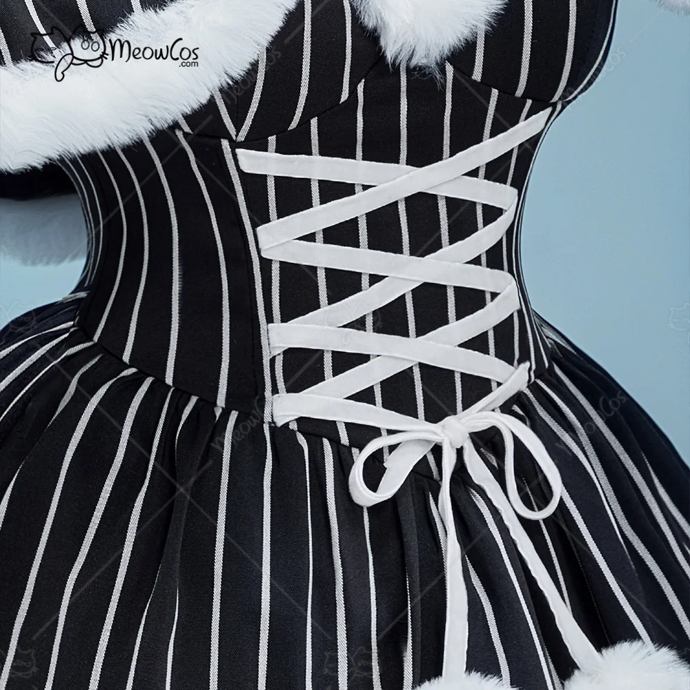 US Stock MEOWCOS Women's JACK Style Gothic Costume Striped Dress with Cloak and Sleeves Christmas Outfits Halloween Cosplay view 4