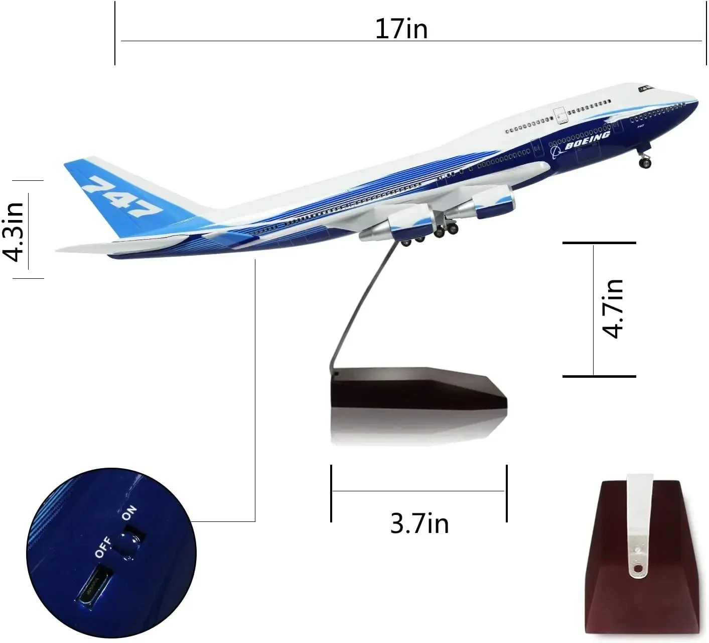 2024 New 1:160 Scale Large Model Airplane Boeing 747 Plane Models Diecast Airplanes with LED Light for Collection or Gift Deocr