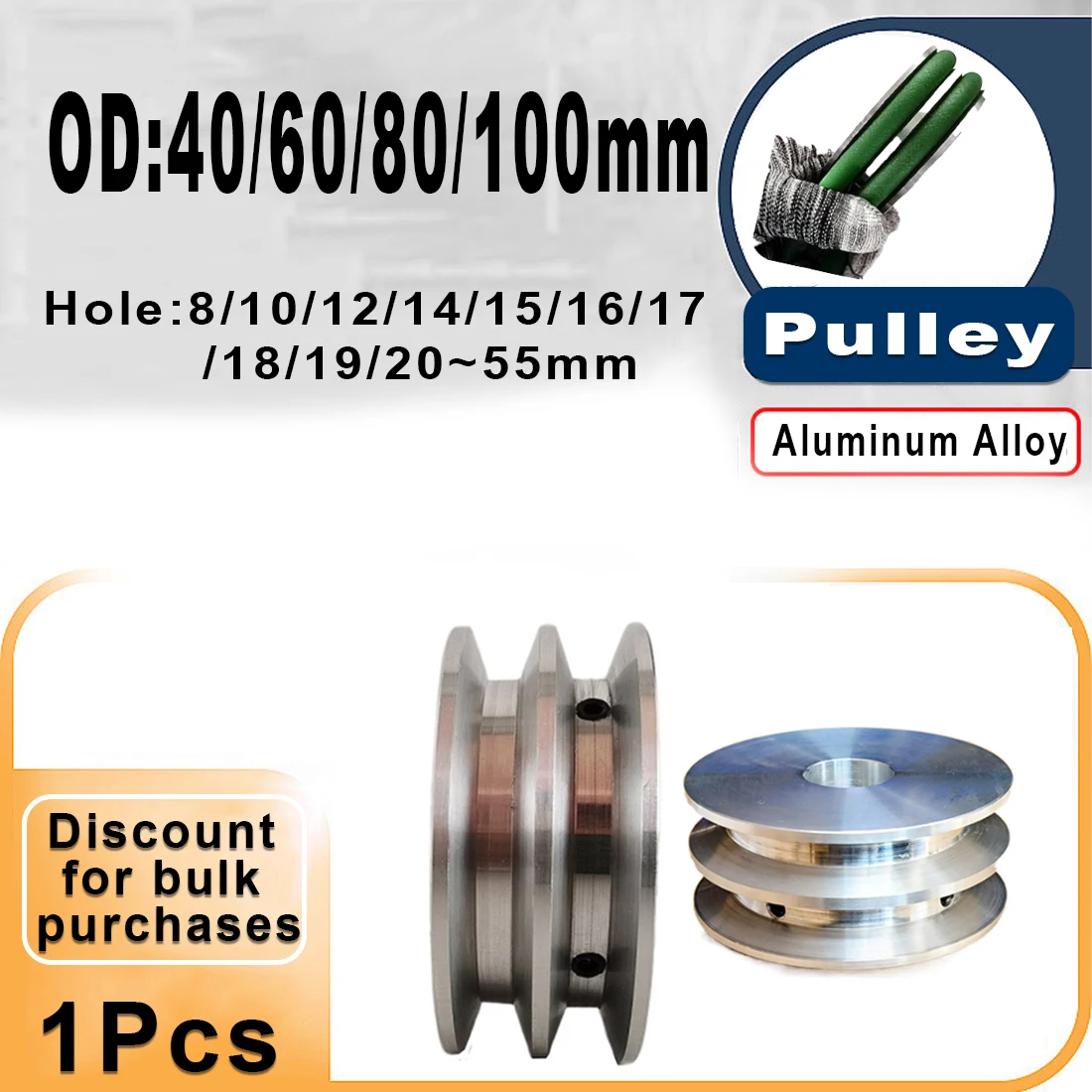 

1Pcs Type A, Double-Slot V-Belt Pulley,40mm 60mm 80mm 100mm Aluminum V-Belt Pulley, 10mmPU Belt
