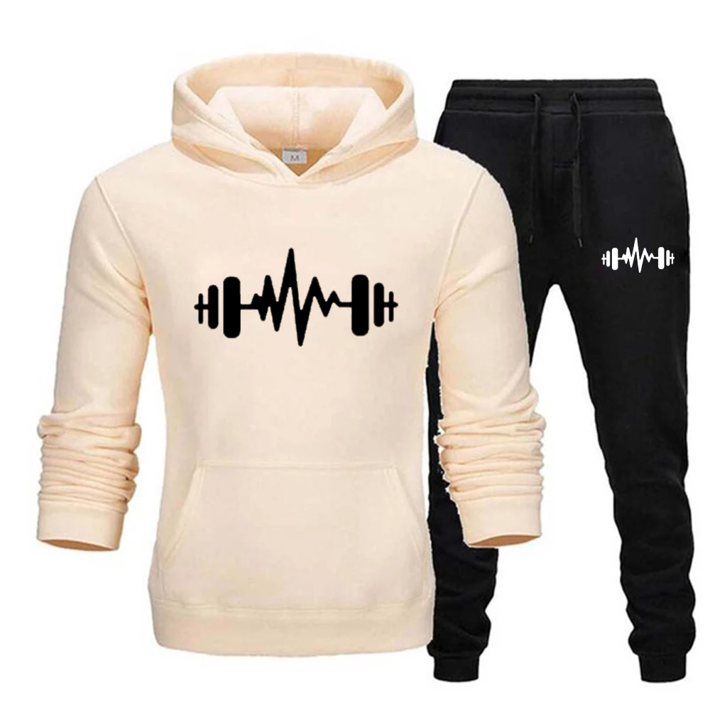 Jogging Mens Tracksuit Printing Daily Casual Hooded Sweatshirt Suit Gym Sports Training Clothing Hot Sales Vigour Warm Pants Set