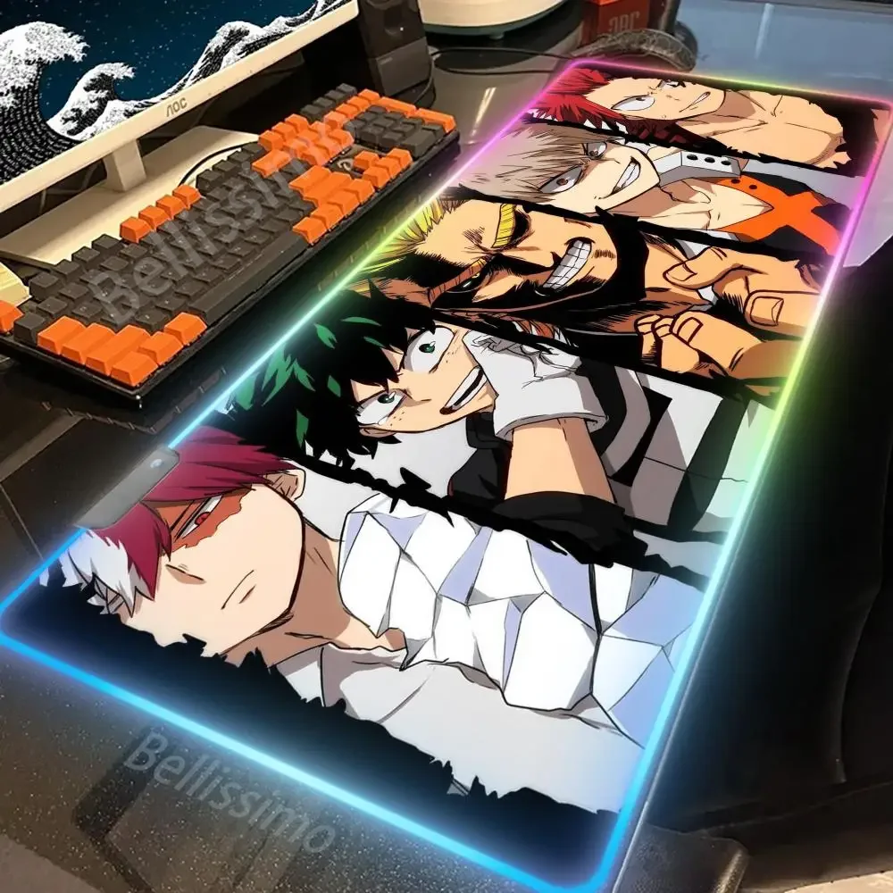 RGB non-slip My Hero Academia Mouse Large Keyboard Pad for Computer Laptop Pad Black Rubber Mouse LED Gaming Mouse Pad Desk Pad