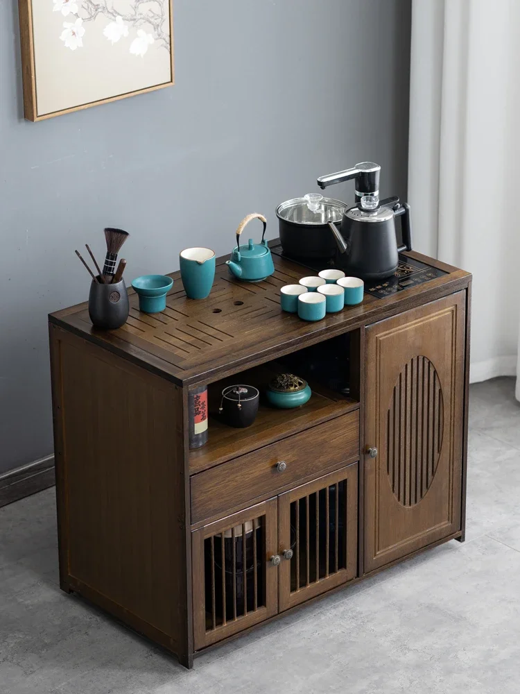 Household Chinese tea cabinet, tea cart with wheels, coffee table, kung fu tea set, boiling water integrated