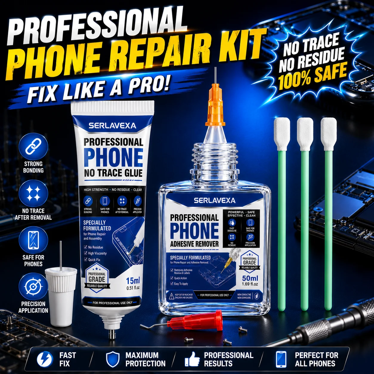 Screen Repair Glue Remover Set with Precision Tips and Cleaning Swabs for Mobile Phone Back Cover Frame Assembly and Maintenance