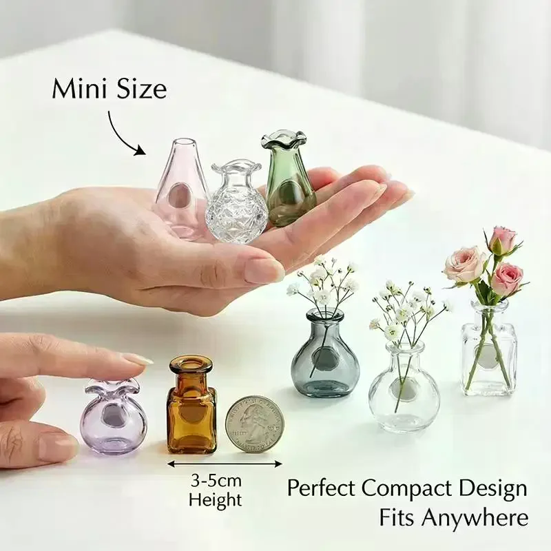 Mini Glass Vase Fridge Magnet Set Strong Magnetic Adhesion Secure Grip For Kitchen Decor Holding Tiny Plants Flowers