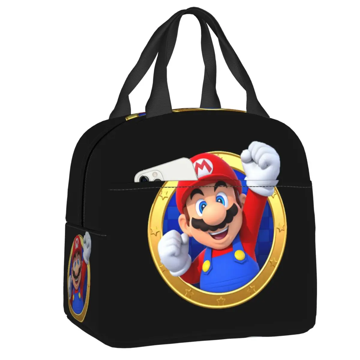 

Custom Marios Cartoon Game Insulated Lunch Tote Bag for Cartoon Game Marios Resuable Thermal Cooler Bento Box Work School Travel