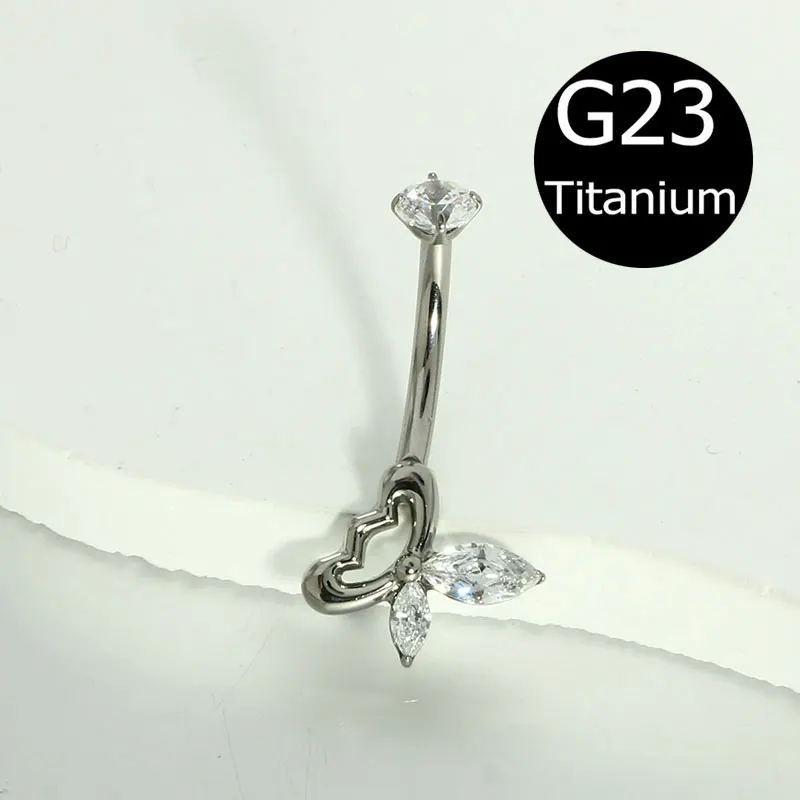 14G G23 Titanium Belly Button Ring with Zircon