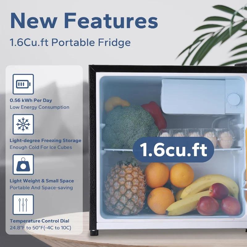 ثلاجة بانجسون الصغيرة، ثلاجة صغيرة 1.6 قدم مكعب مع فريزر، ثلاجة صغيرة بباب واحد قابلة للعكس، ثلاجة مدمجة