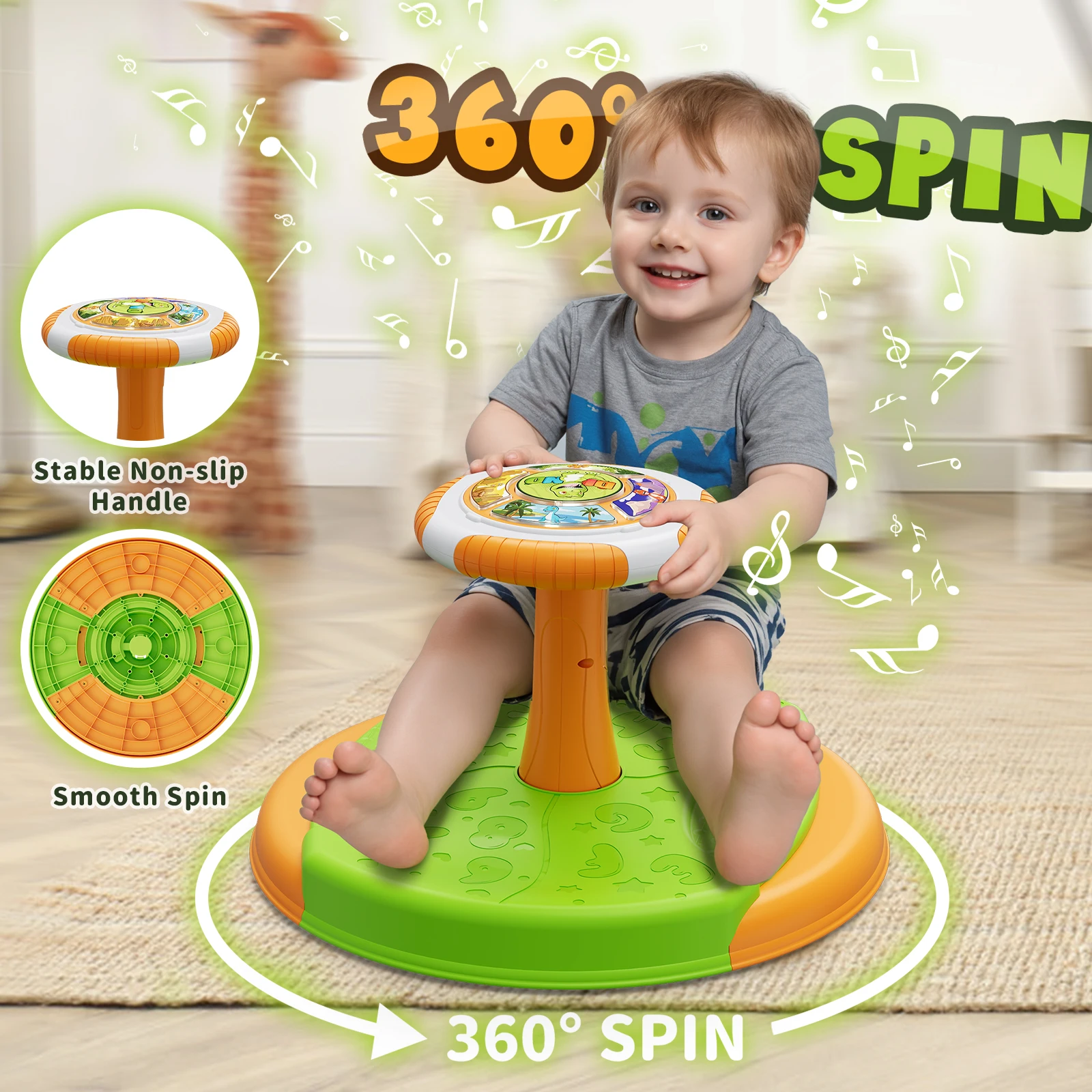 Sit and Spin Toys for Toddlers, 360° Toddler Spinning Seat with LED Lights and Music, Sensory Toys Birthday for Kids