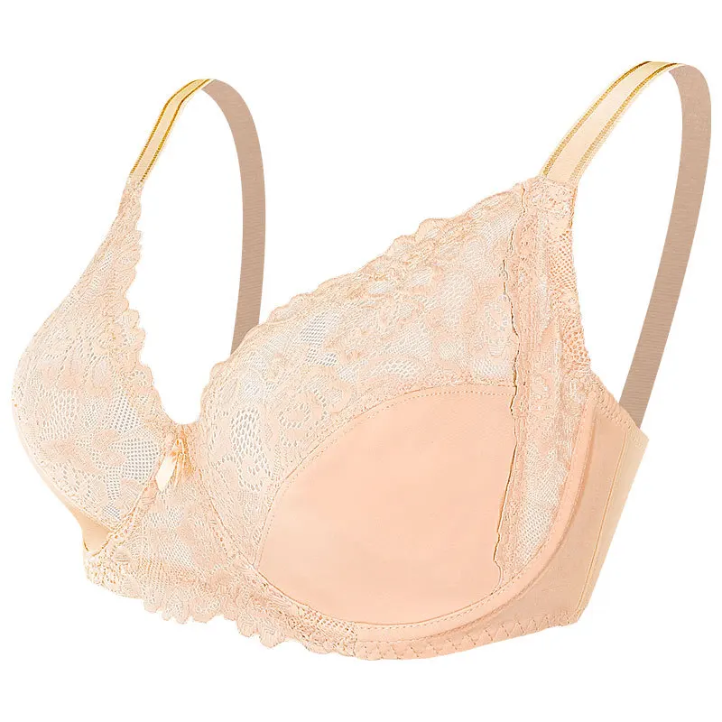 Plus-size DE Cup Bra for Women Embroidered Lace Lingerie for Summer Comfort Breathable Cotton Padded Underwire Bra for Women