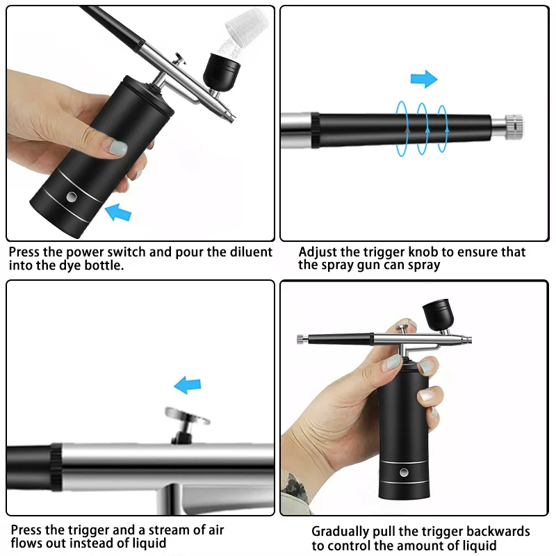 Imagem -04 - Aerógrafo Portátil com Compressor Aerógrafo para Unhas Bolo Tatuagem Maquiagem Pintura Pistola de Pulverização Injetor de Oxigênio Kit Escova de ar