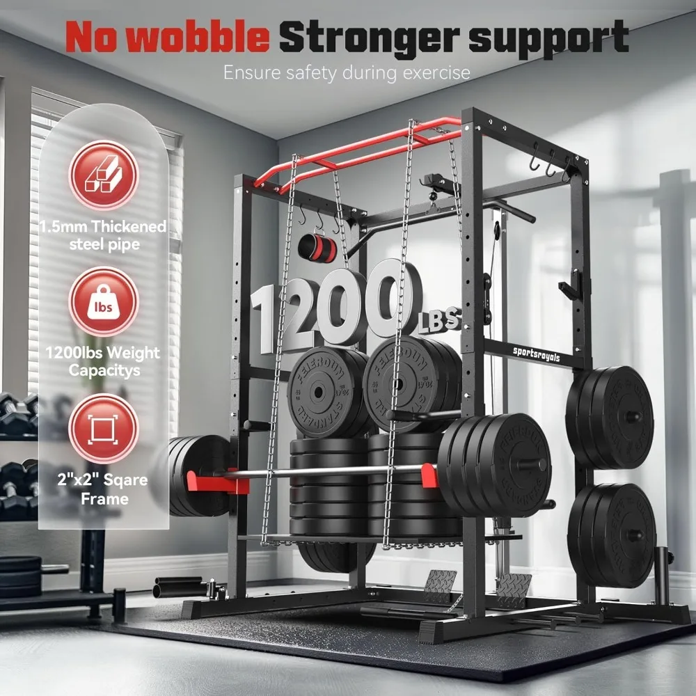 1600lbs Multi-Function Power Rack with Adjustable Cable Crossover System and More Training Attachment,