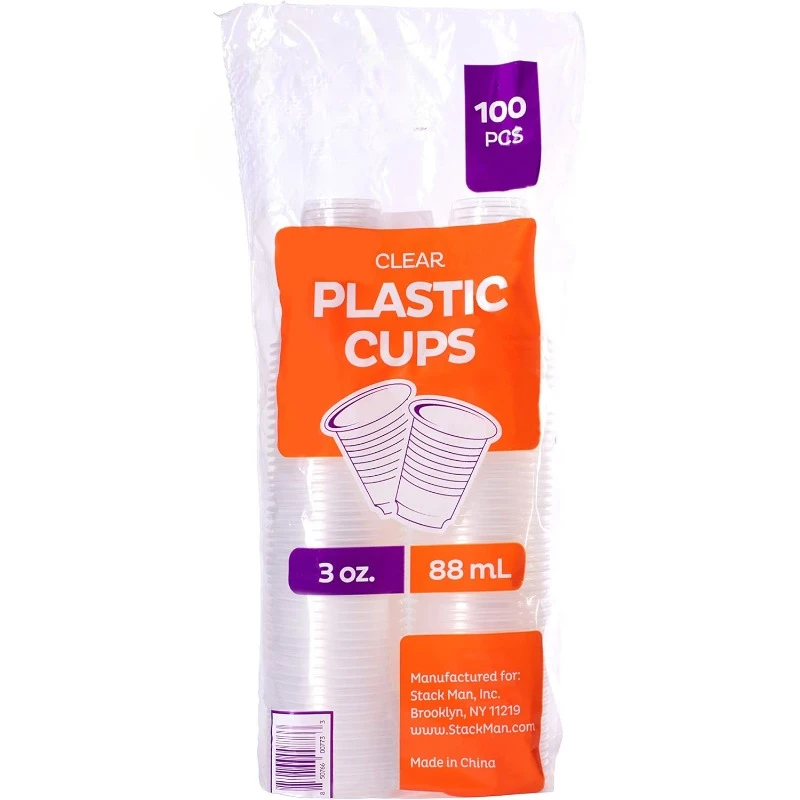 Case of 2,500 – 3 oz. Disposable Clear Plastic Cups, 100 Count Packages (25/100)