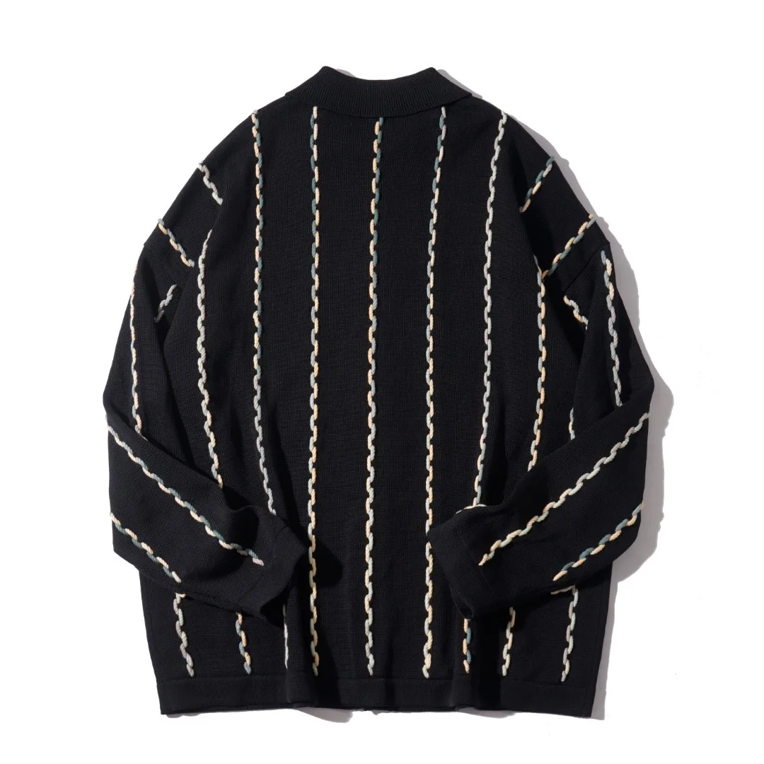 Black relaxed and loose handknitted sweater cardigan coat for autumn and winter new style Korean version casual knitted clothing