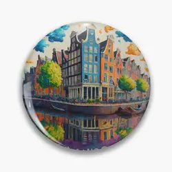 amsterdam city landscape Pin Buttons Brooches  Jewelry Accessory Customize Brooch Fashion Lapel Badges