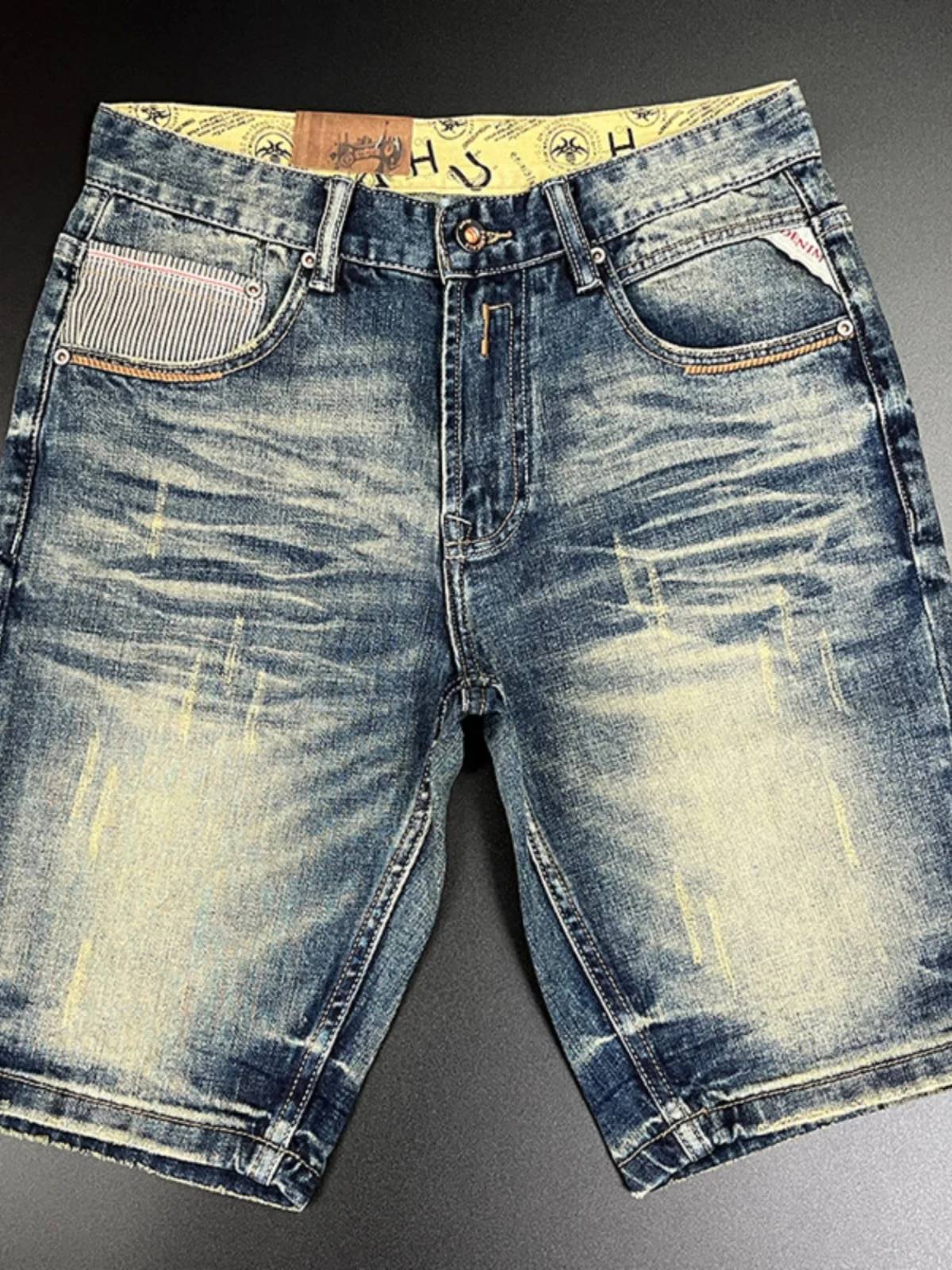 

Мужские джинсовые шорты Slim Fit, эластичные, повседневные, летние, со средней посадкой, длиной до колена, из хлопка с добавлением стрейча, модные, молодежные, стильные.