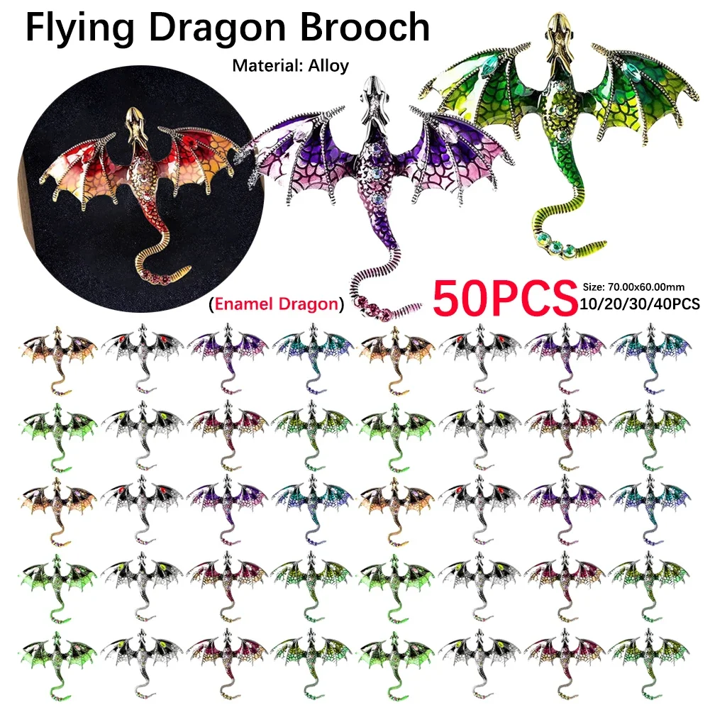 

5-50pcs Retro Flying Dragon Brooch Enamel Dragon Brooch Women Men Rhinestone Flying Legand Animal for Party Office Brooch Gifts