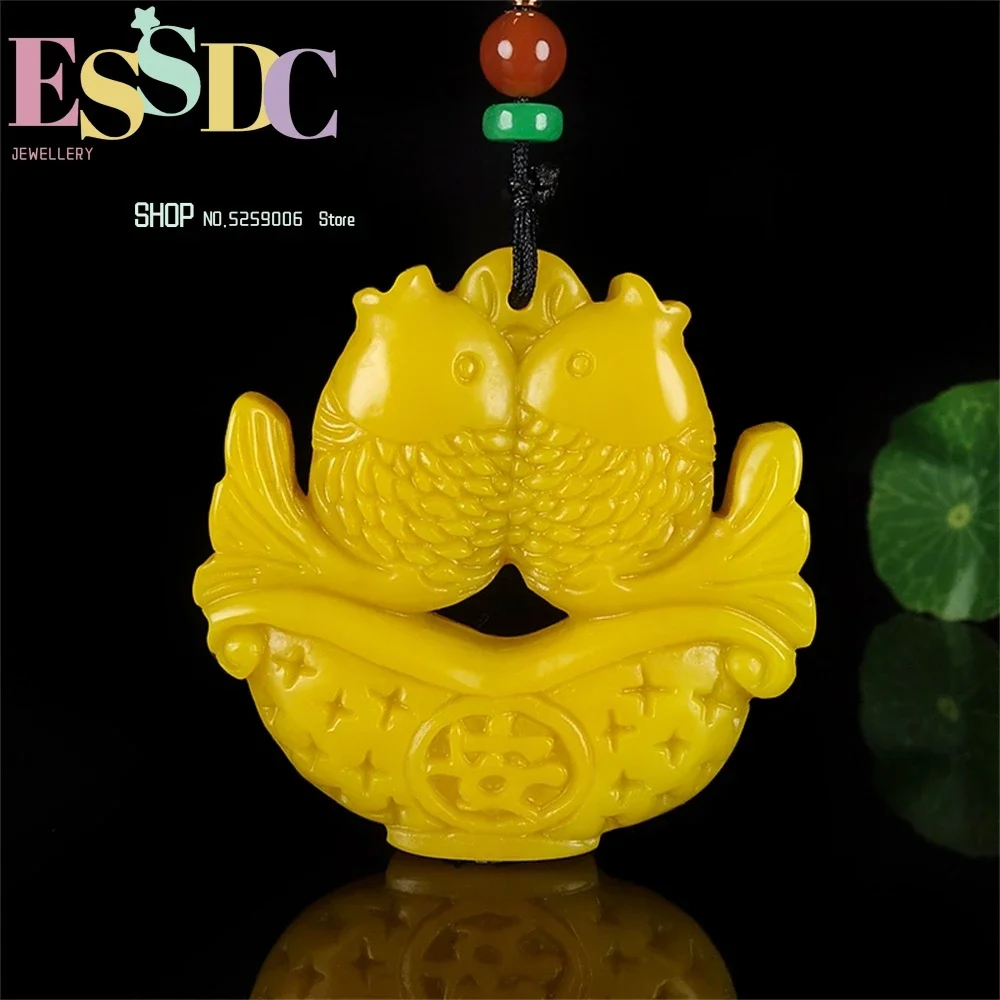 

Natural Hetian Two Goldfish Pendant Double-sided Carving Annual Surplus Necklace Vintage Simple Jade For Men And Womn