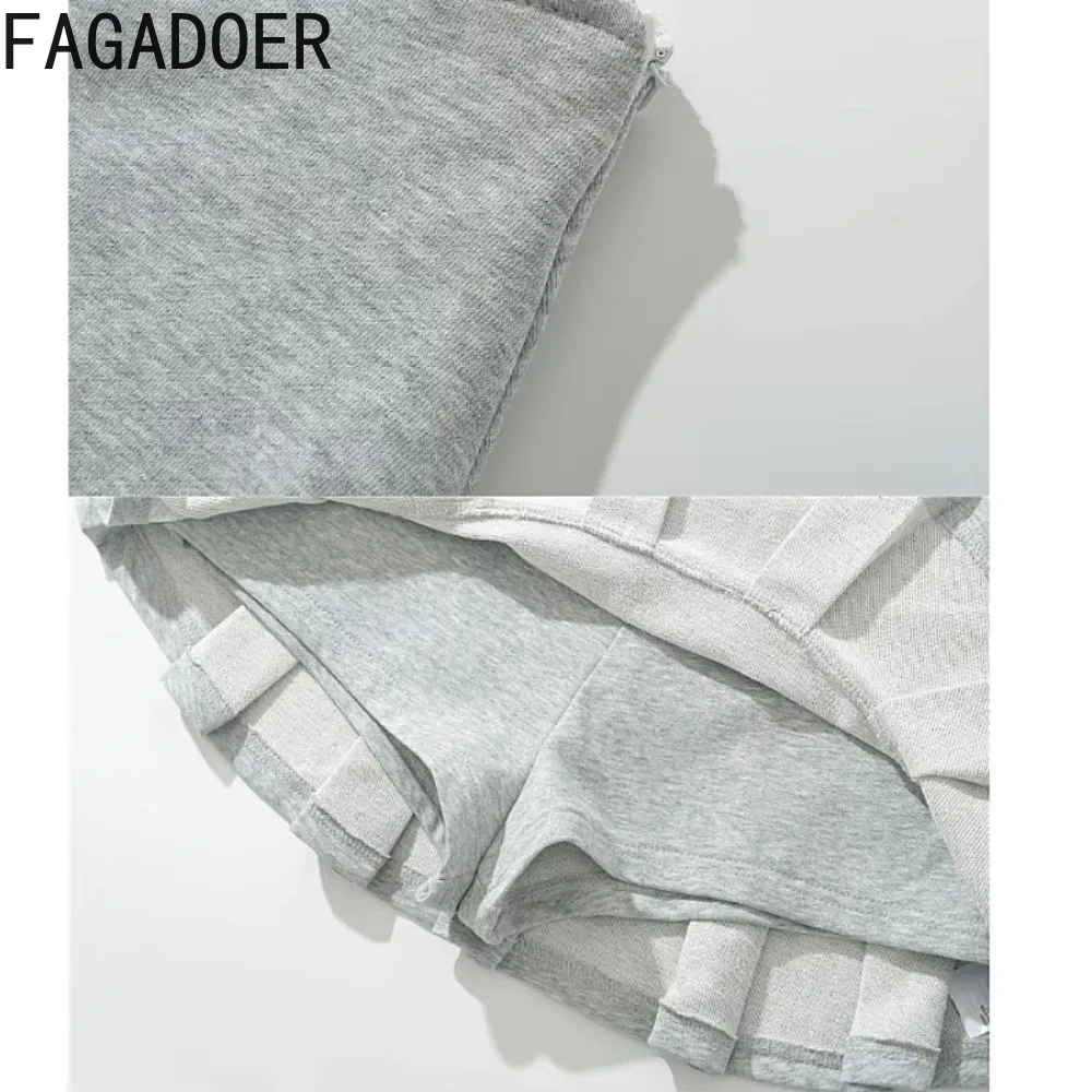 FAGADOER Mode Y2K Brief Drucken Pullover Zwei Stück Sets Frauen Langarm Top Und Mini Falten Röcke Outfit Weibliche Kleidung