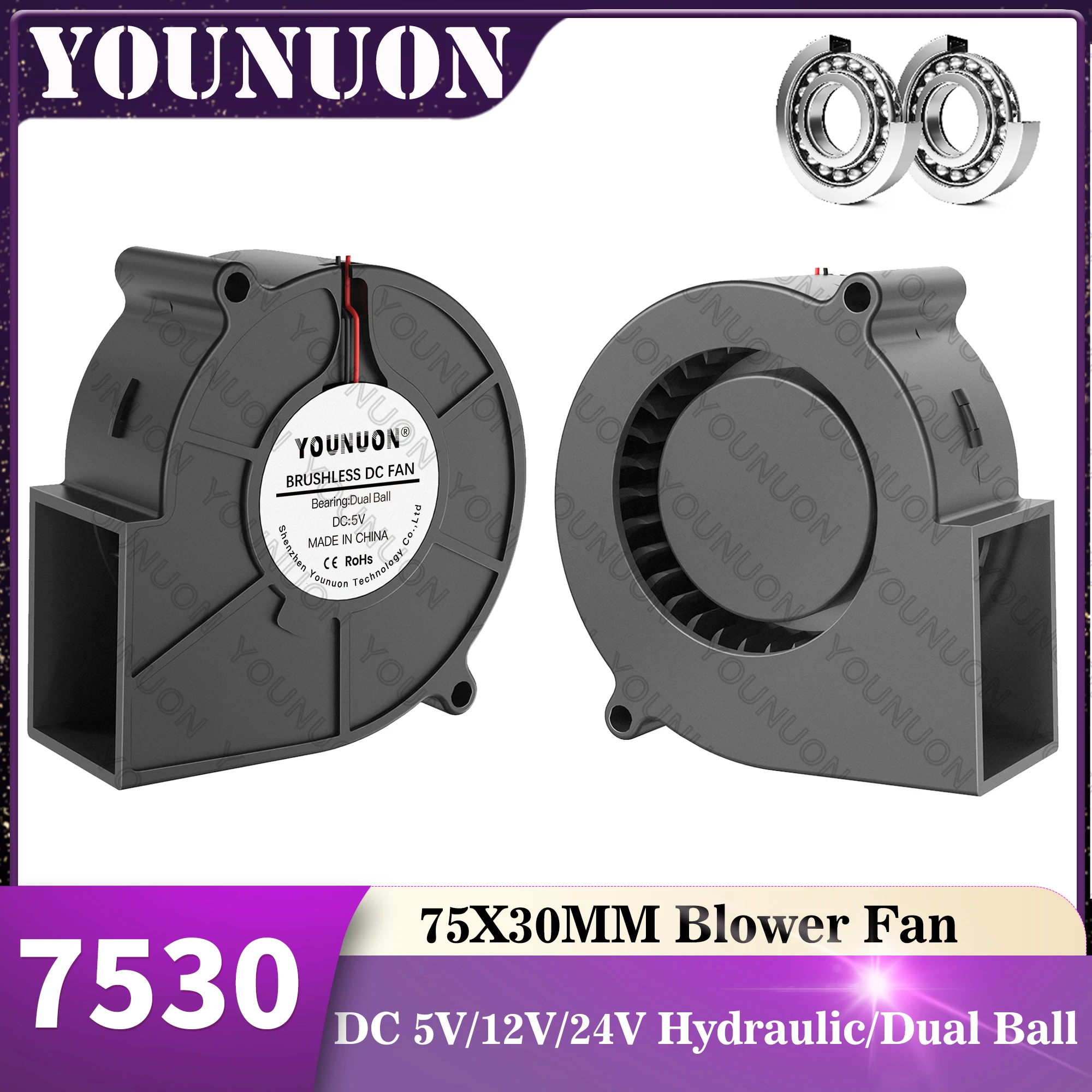 YOUNUON BBQ Fan Air Blower 7530 75x75x30mm DC 5V 12V 24V  for Green Egg Grills Stove Cooking