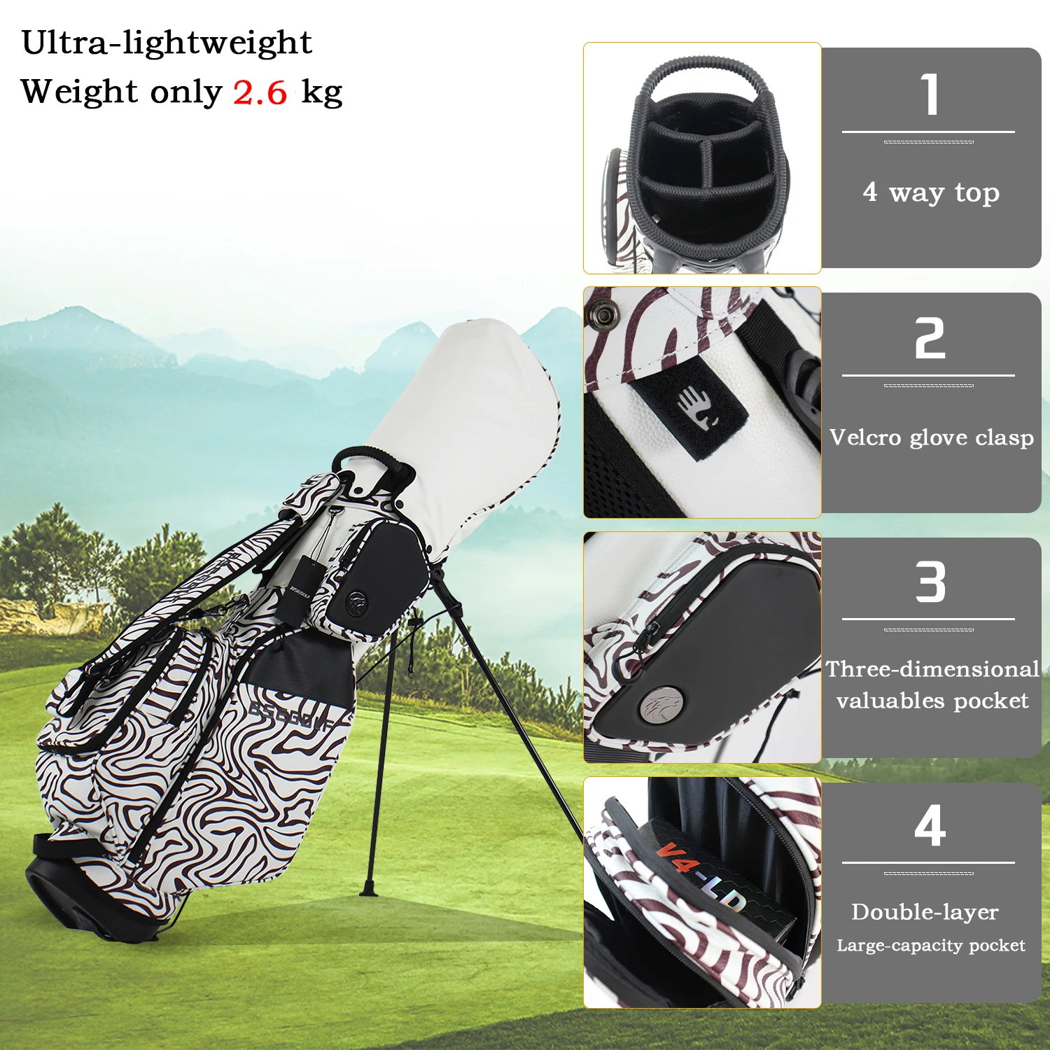 

Lightweight golf stand bag 7.5-inch small diameter full set of club bag 5 compartments top frame high-quality synthetic leather